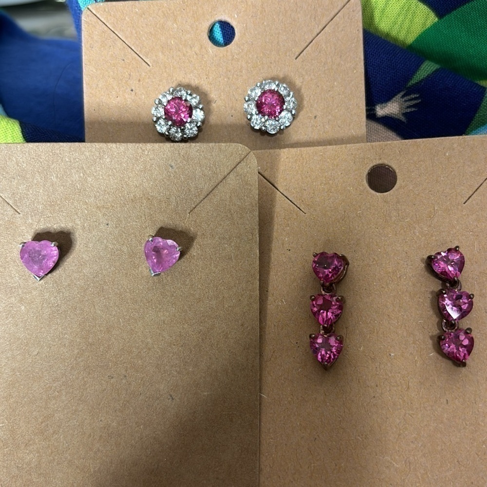 Pink crystal 3 piece earring bundle. NWT